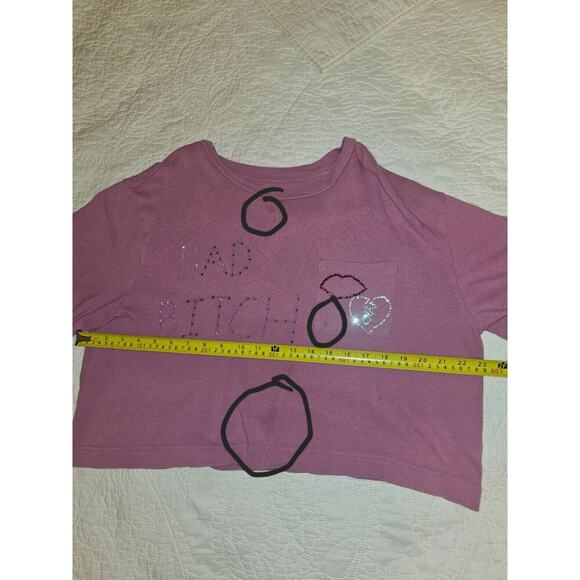 Pink Cropped GAP Tee Rhinestone “BAD BXTCH” & Heart Pocket Y2K Baddie Vibes M/L - Picture 6 of 9
